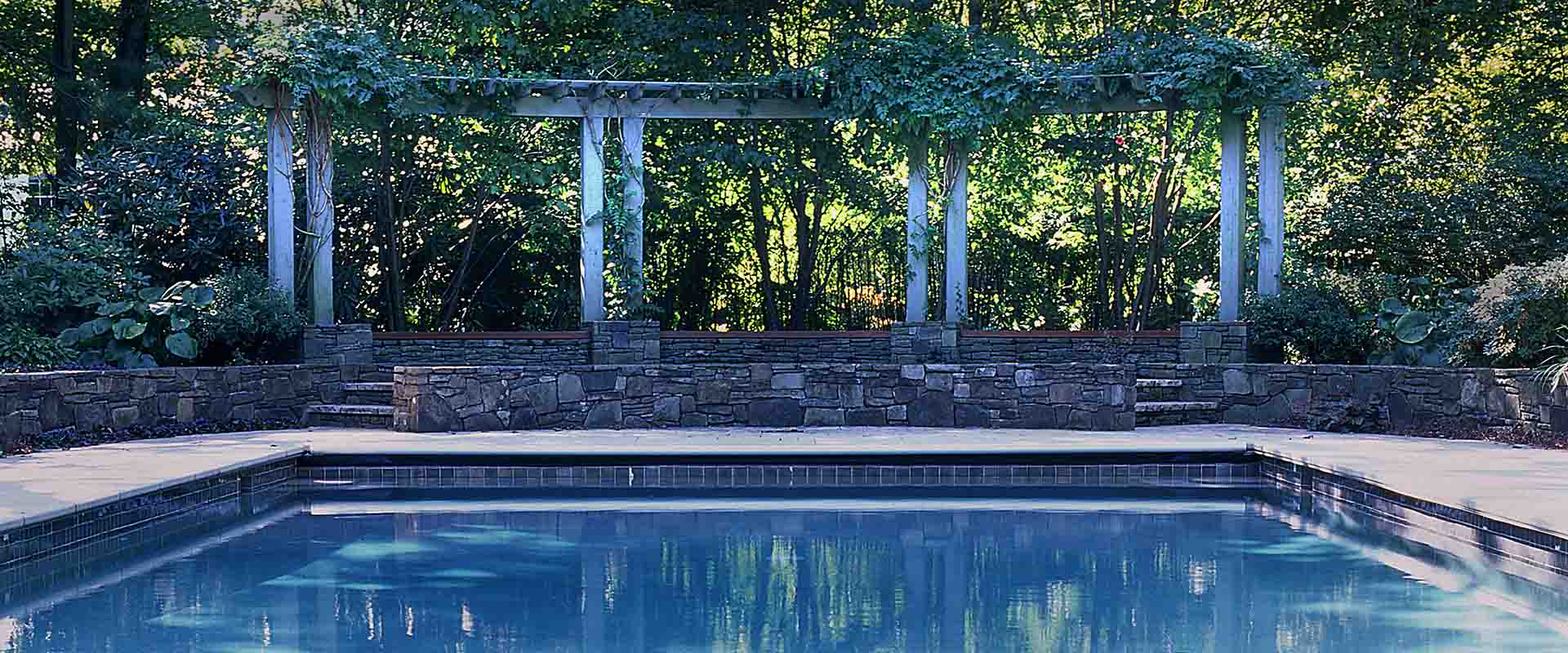 Stone work around private swimming pool