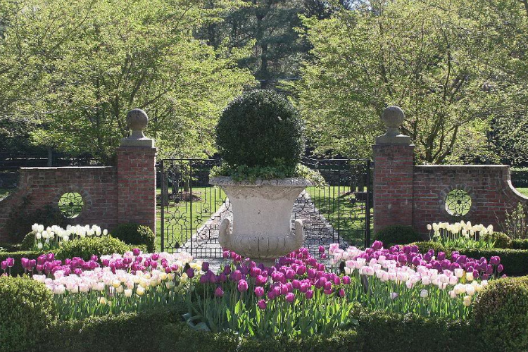Flowers before gate of private home