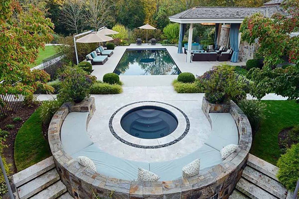 Pool area of modern home
